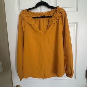 J. Crew Gold Ruffled Long Sleeve Blouse